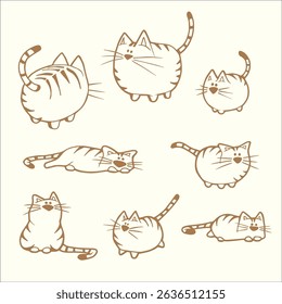 cute cartoon cats doodle hand-drawn sitting resting kitten collection