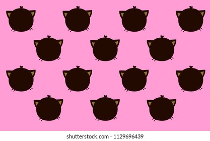 Cute Cartoon Cat's Face Pattern on Pink background Design, Vector Illustration.