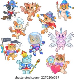 cute cartoon cats, funny images set