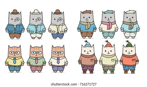 Cute cartoon cats icon set