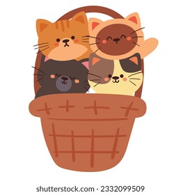 lindos gatos de dibujos animados dentro de la canasta