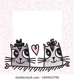 Cute cartoon cats love. Vector illustration
