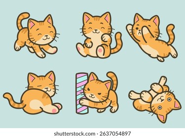 Cute Cartoon Cats Playing in Various Poses - Vector Illustration