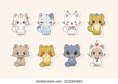 Cute cartoon cats printable stickers funny illustrations for kids