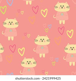 Cute cartoon cats seamless pattern. animal wallpaper for children, textiles, children's sleepwear, fabric prints, gift wrapping paper