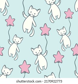 Cute cartoon cats seamless vector repeat pattern background