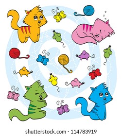 Cute cartoon cats set