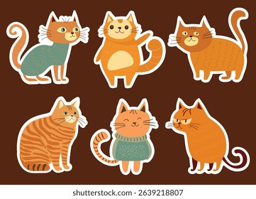 Cute Cartoon Cats Sticker Set
A playful and charming collection of six illustrated cartoon cats in warm tones, each with a unique pose and personality. 