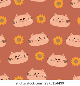 Cute Cartoon Katzen und Sonnenblumen nahtlose Muster. süße Tapete zum Verpacken von Papier, Drucksachen, Kinderbekleidung usw.