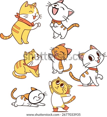 Cute Cartoon Cats in Various Poses, Perfect for Kids' Products