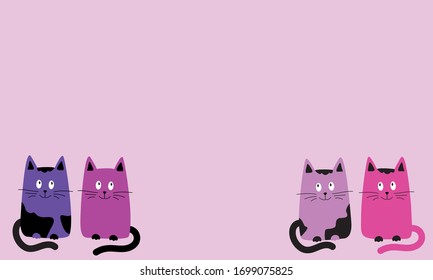 Cute cartoon cats vector. copyspace. Drawn funny cats are looking.