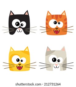 Cute cartoon cats in vector. Icons set