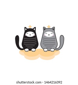 Cute cartoon cats vector illustration. Cats in crowns.