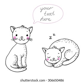Cute cartoon cats in vector on a white background