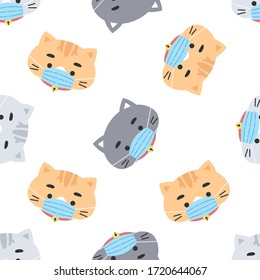 Cute cartoon cats wearing mask seamless pattern