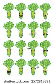A Cute Cartoon celery with various Expression set