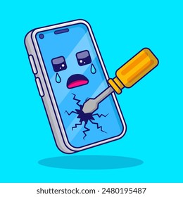 cute cartoon cell phone broken casing technology vector illustration design