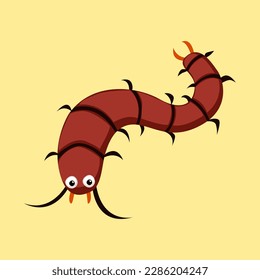 Cute cartoon centipede in isolated yellow background vector illustration icon