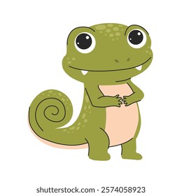 Cute cartoon chameleon. Flat vector illustrations in simple child style on white background. 