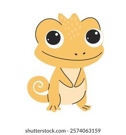 Cute cartoon chameleon isolated on white background. Flat vector illustrations in simple child style 