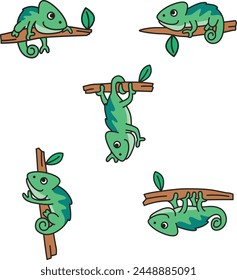 Cute cartoon chameleon vector illustration