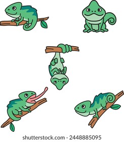 Cute cartoon chameleon vector illustration