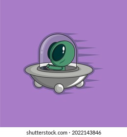cute cartoon character alien gliding riding a ufo .vector illustration for kid or mascot logo