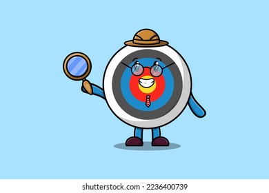 Cute cartoon character Archery target detective is searching with magnifying glass