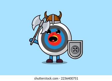 Cute cartoon character Archery target viking pirate with hat and holding ax and shield