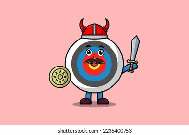 Cute cartoon character Archery target viking pirate with hat and hold sword and shield illustration