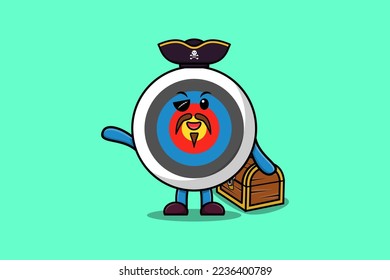 Cute cartoon character Archery target pirate with treasure box illustration in modern style design