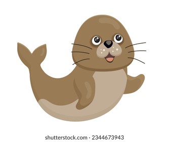 Cute cartoon character. Arctic seal. Ocean nature. Sea animal. Fluffy mammal. Wildlife young creature. Friendly north. Cheerful baby. Isolated on white background. Vector illustration