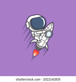 cute cartoon character astronaut gliding on a rocket .vector illustration for kid or mascot logo