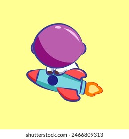 cute cartoon character astronout  is flying and ride by rocket  . animal elements, clipart and sticker