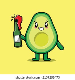 Cute cartoon character Avocado with soda bottle in modern cute style design