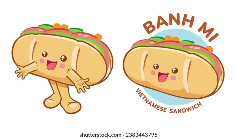 Cute cartoon character of Banh Mi, Vietnamese sandwich.
