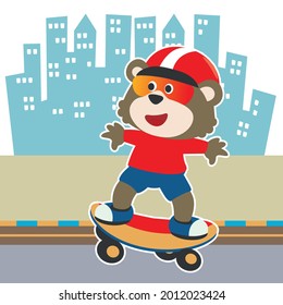 Cute cartoon character bear skater. Vector print with cute bear on a skateboard. Can be used for t-shirt print, kids wear fashion design, fabric textile, nursery wallpaper and other decoration.