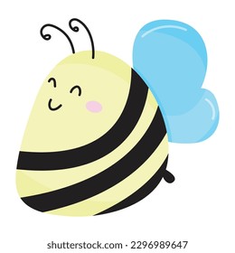 Cute cartoon character of bee on white background.
