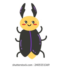 cute cartoon character - beetle with black wing. Vector illustration isolated. Can used for greeting card, wallpaper, poster, card. 