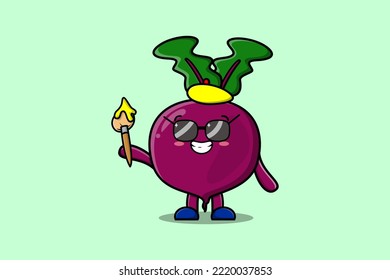 Cute Cartoon-Charakter Beet-Maler-Portraitist mit Hut und einer Bürste zu zeichnen in süßes Design