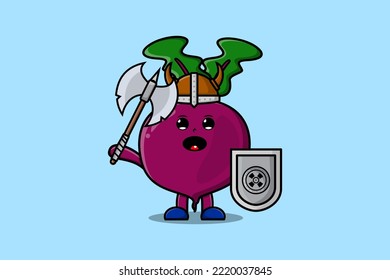 Personaje de dibujos animados de Beet viéndose pirata con sombrero y sosteniendo hacha y escudo