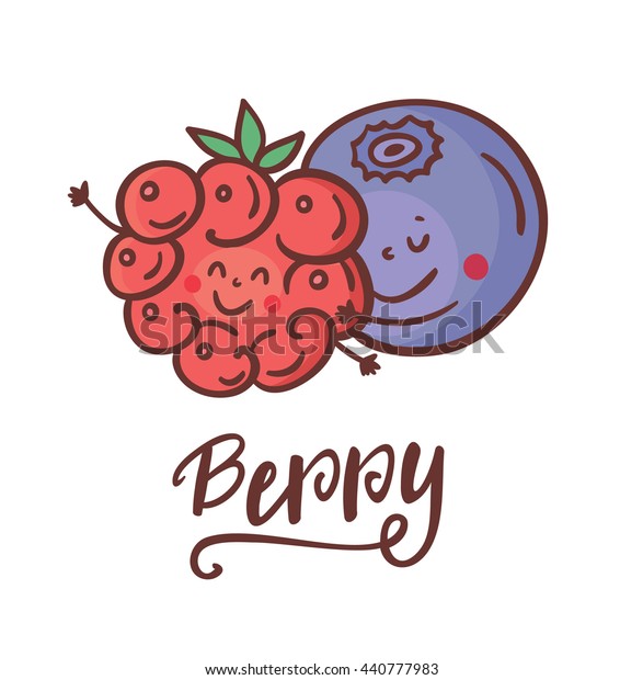 Cute Cartoon Character Berry Funny Raspberries Stock Vector (Royalty