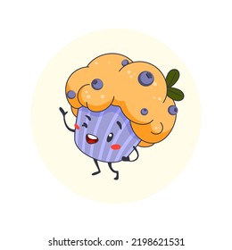 Cute Cartoon Character Blueberry Muffin With A Funny Smile