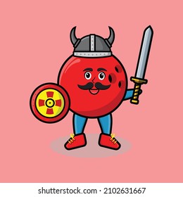 Cute cartoon character Bowling ball viking pirate with hat and holding sword and shield in cute modern style design for t-shirt, sticker, logo element, poster