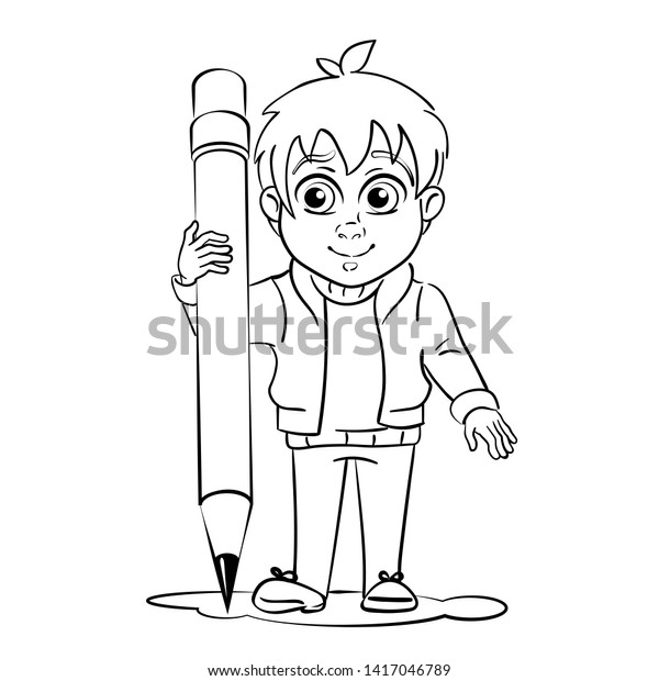 Download Cute Cartoon Character Boy Holds Pencil Stock Vector Royalty Free 1417046789