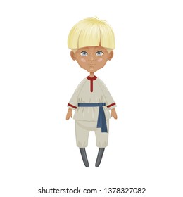 Cute cartoon character boy in national Slavic costume. Vector file