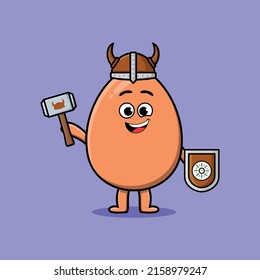 Cute Cartoon-Charakter Braun süßes Ei viktierend Pirat mit Hut und halten Hammer und Schild