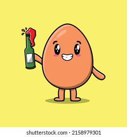 Cute cartoon character Brown cute egg with soda bottle in modern cute style design