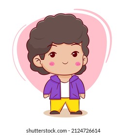 Cute cartoon character of cute brown girl Hand drawn style flat character isolated background