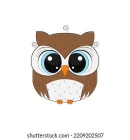 Cute cartoon character of brown owl on a white background.Element for design.Vector illustration